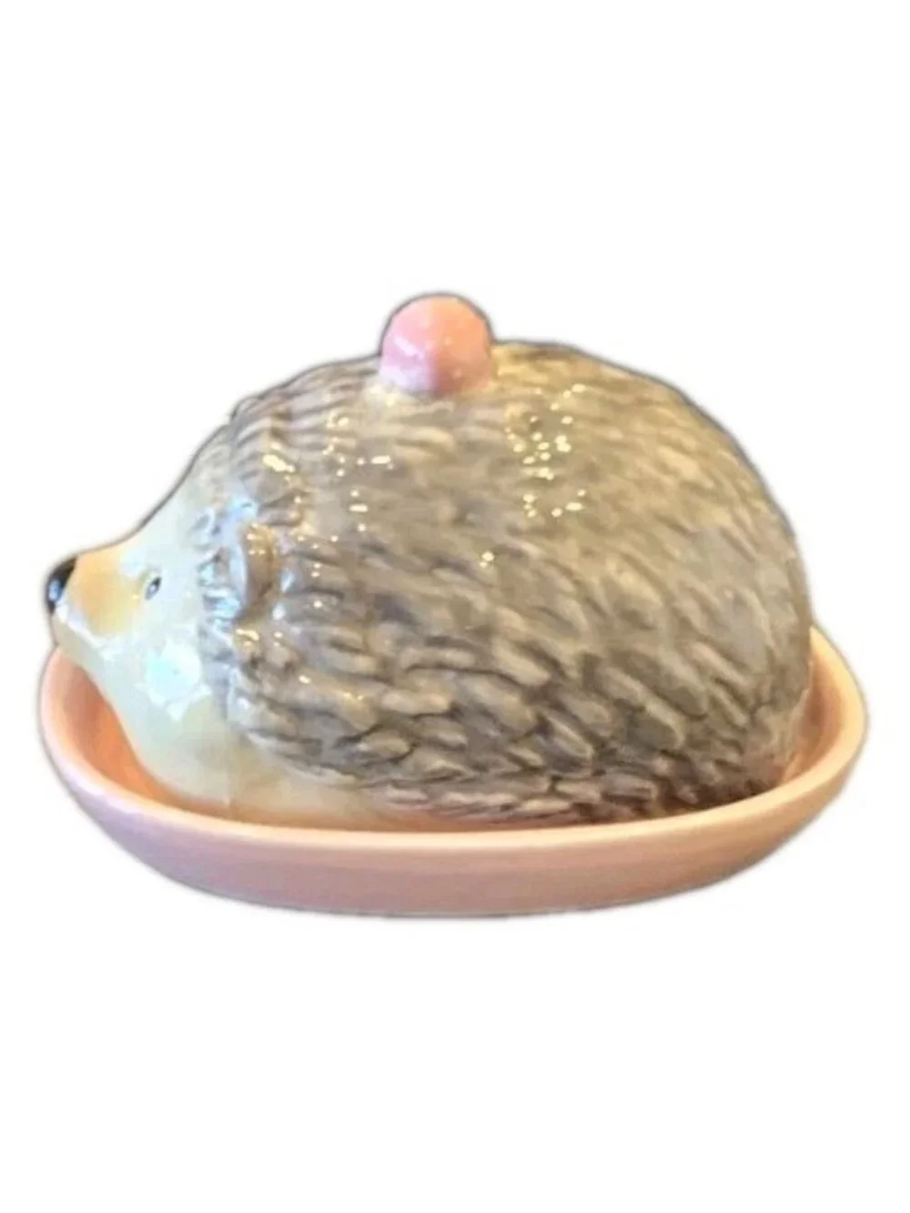 New Ceramic Funny Girl Hedgehog W/ Pink Mushroom Kitchen Butter Dish